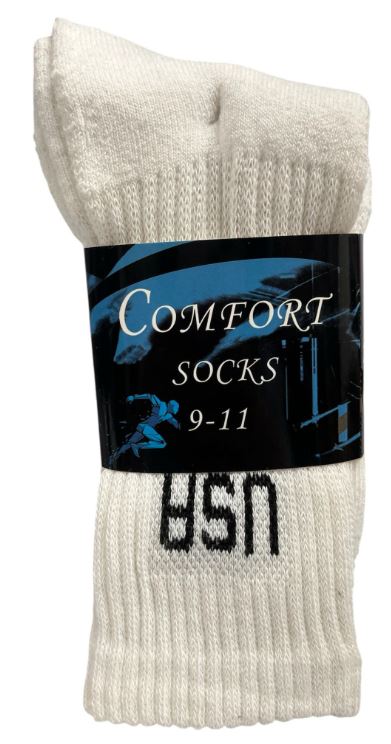 C305 
2PK COMFORT SOCKS CREW WHITE USA  9-11
UPC 6135698764386
C405
2PK COMFORT SOCKS CREW WHITE USA 10-13
UPC 812462030132
80 CS PACK
