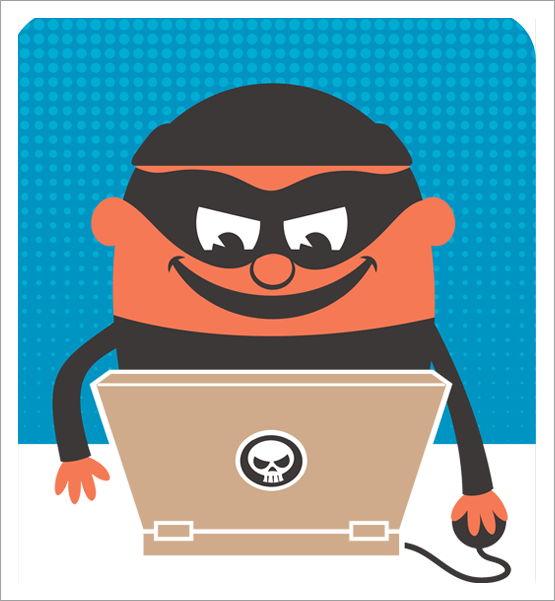 Thief with laptop illustration||||