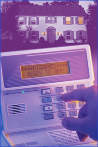 Digital alarm with house in background||||