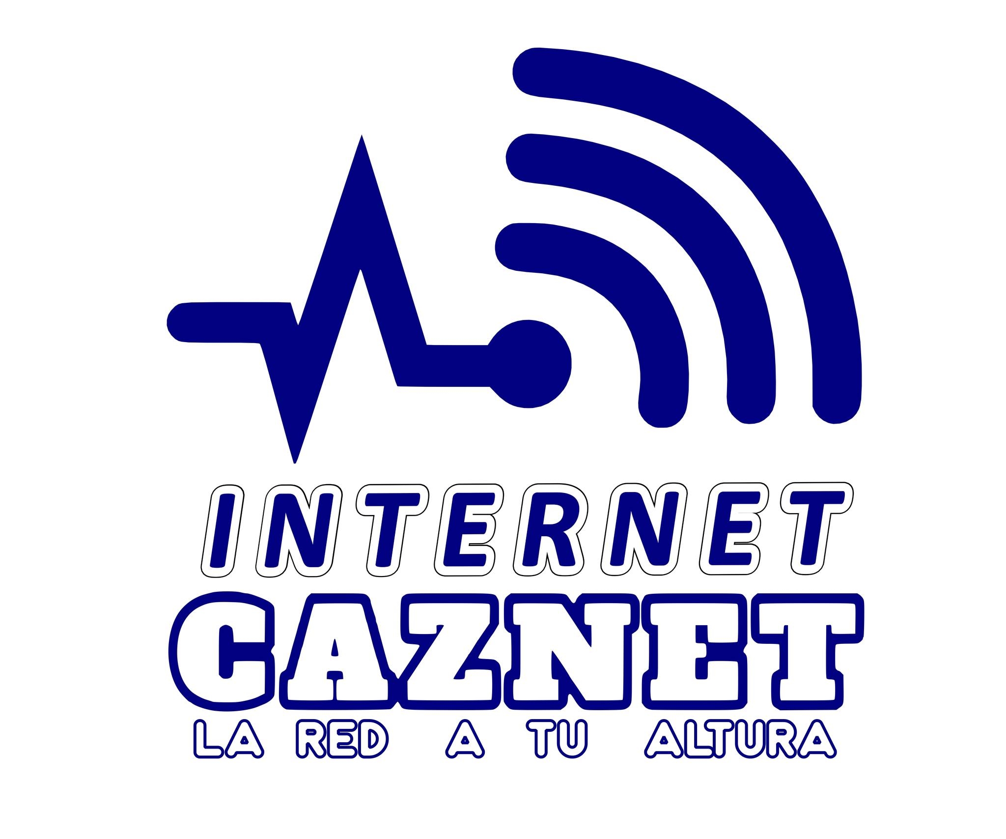 Gráfica digital futurista con texto 'caznet.com.mx' iluminado en colores neón sobre fondo oscuro.