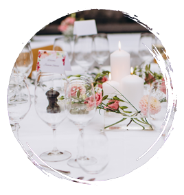 A decorated table for a wedding reception A decorated table for a wedding reception