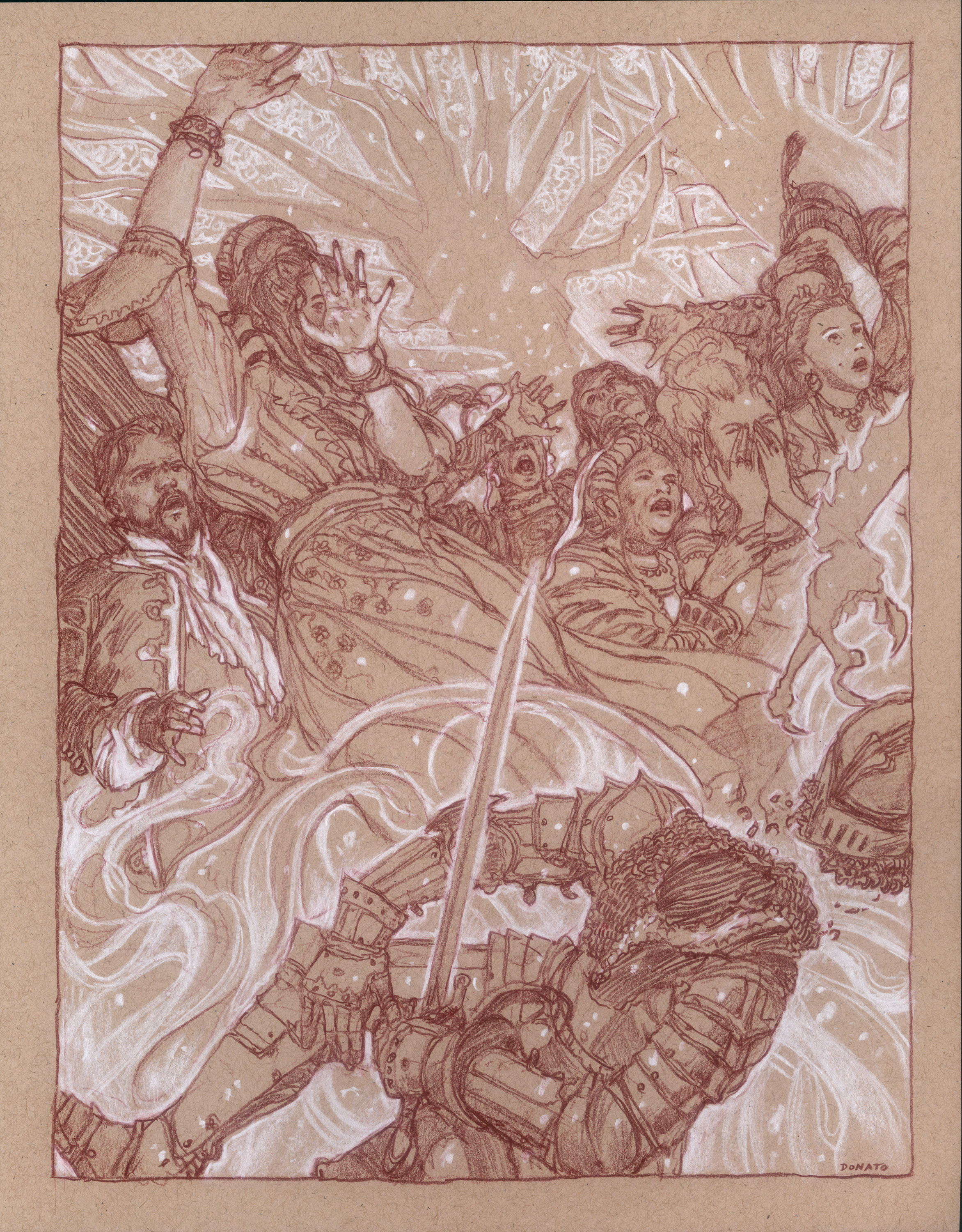 Uprooted- Chapter 21 -The Queens Trial
14" x 11" Watercolor Pencil and Chalk on Toned Paper 2018