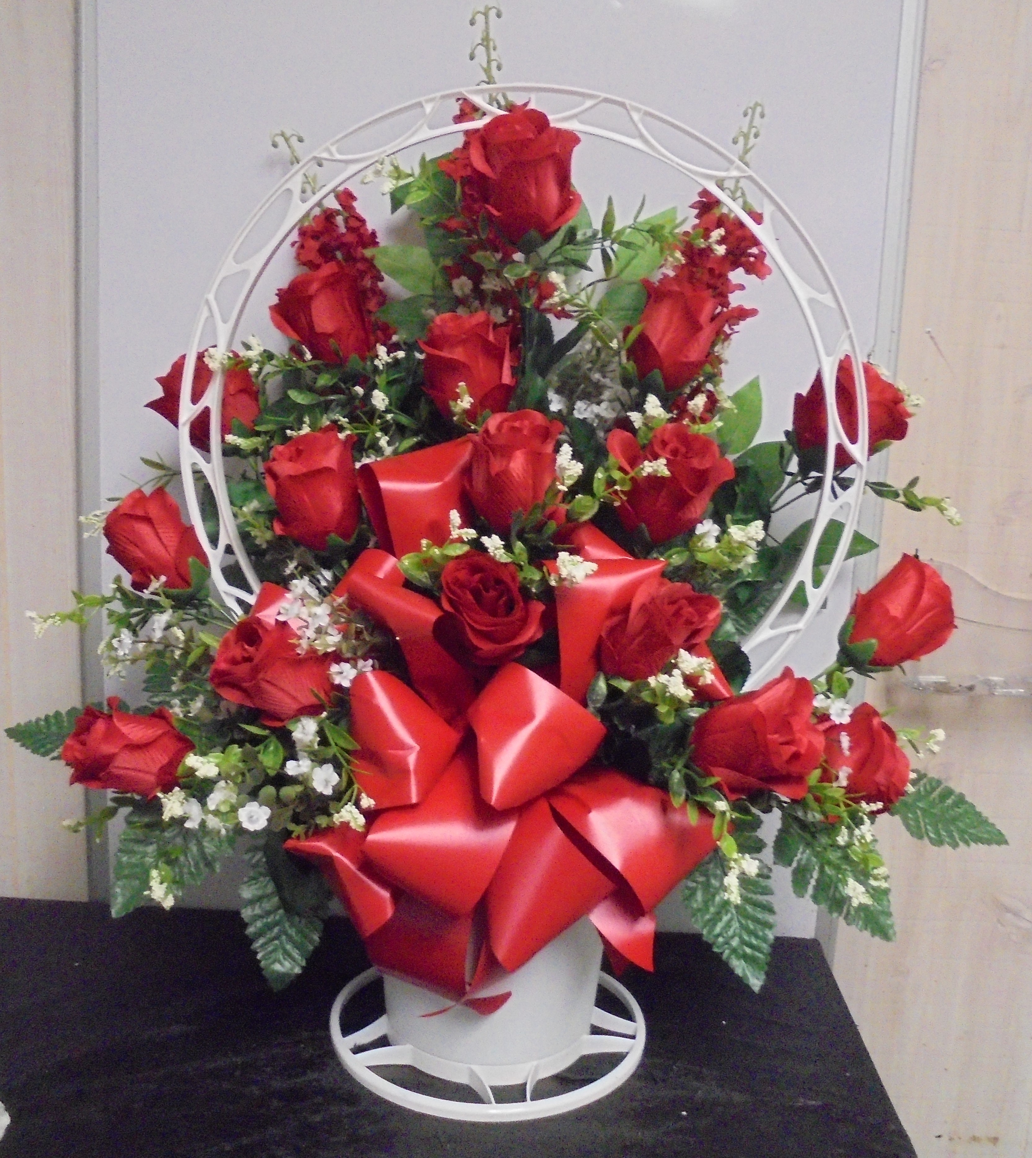 (22) "SILK" Funeral Basket
(Red Roses)
$70.00
