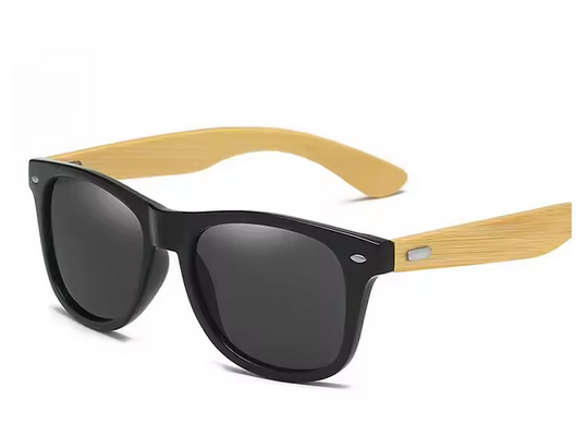 Modische UV-Sonnenbrille aus Holz für Damen und Herren. Klassische Reitbrille. Brille mit UV400-Filter. Sport-Sonnenbrille aus Bambusholz. Schwarze Rahmen und Schwarze Linsen
