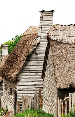 Pilgrim house thatched roof thanksgiving many hoops