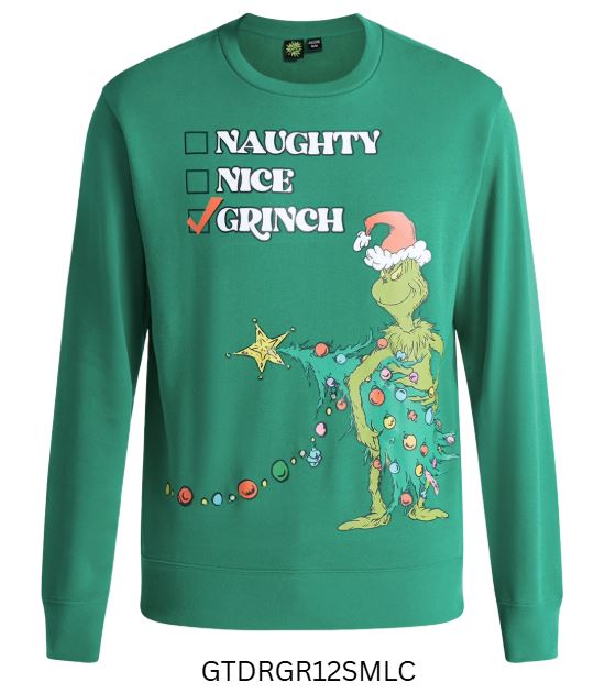 DRGR12SMLC
THE GRINCH LIGHT UP SWEATER
SIZES: L, XL, 2XL, 3XL
12 CS/PK
