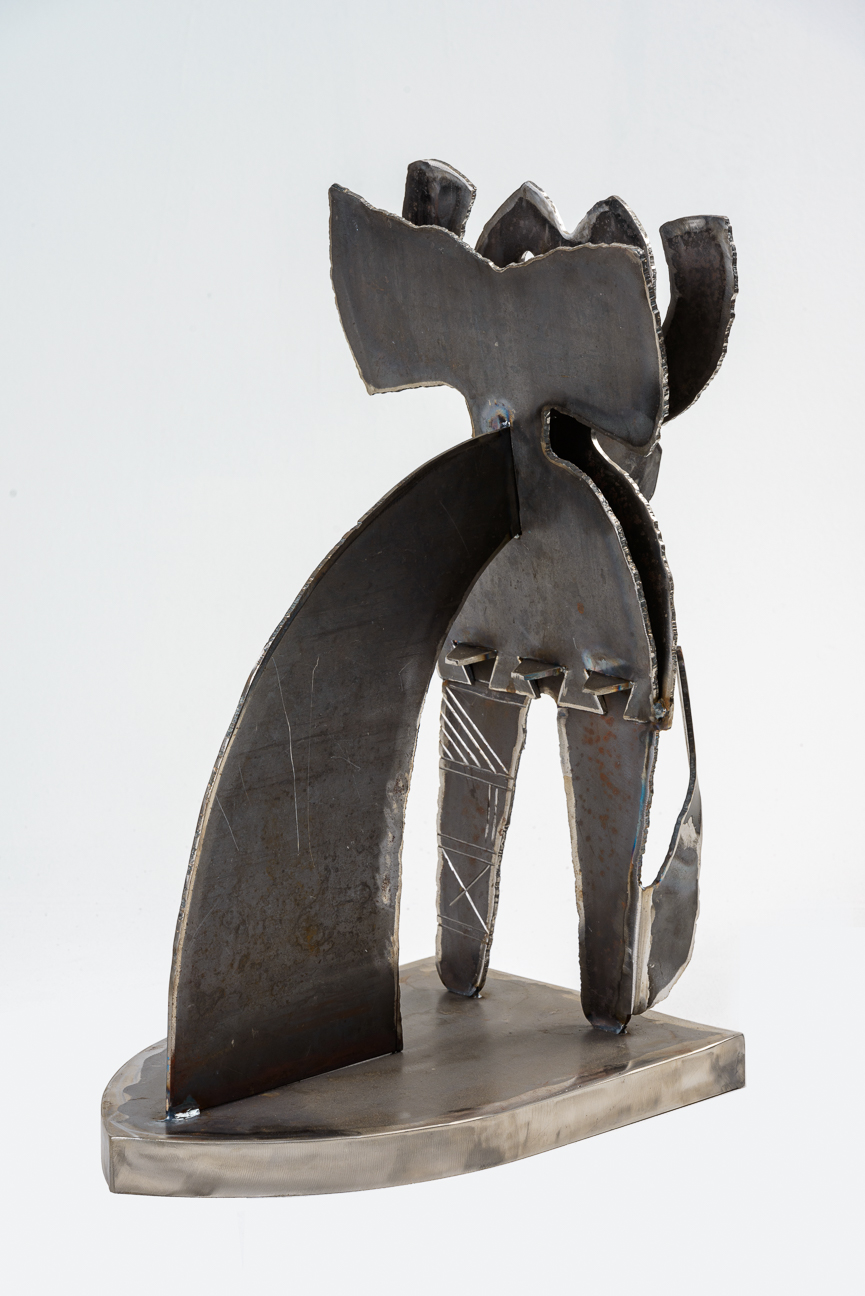 Shango's Friend - #27 - 2022, Fabricated Corten Steel and Stainless Steel Plate,  24" x 8" x 13"