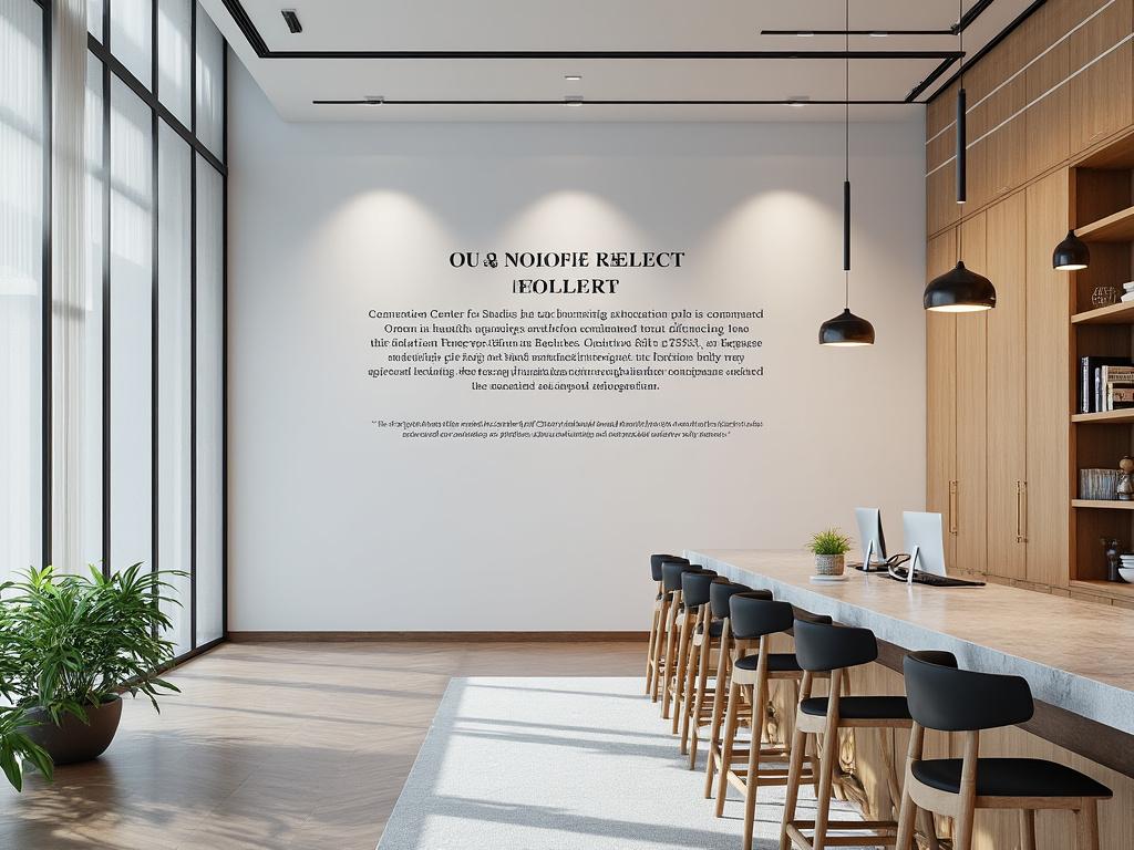 Sala de conferencias moderna con mesa de madera larga, sillas negras, estanterías de madera, plantas y gran ventanal.