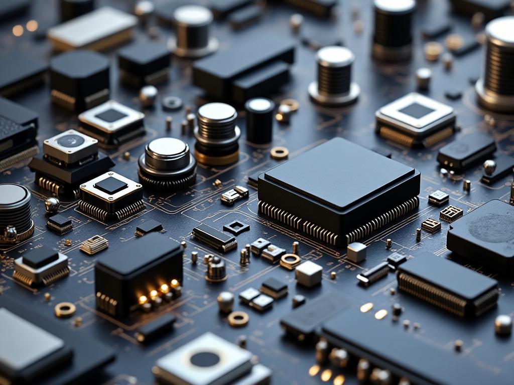 Placa de circuito impreso con múltiples microchips y componentes electrónicos.