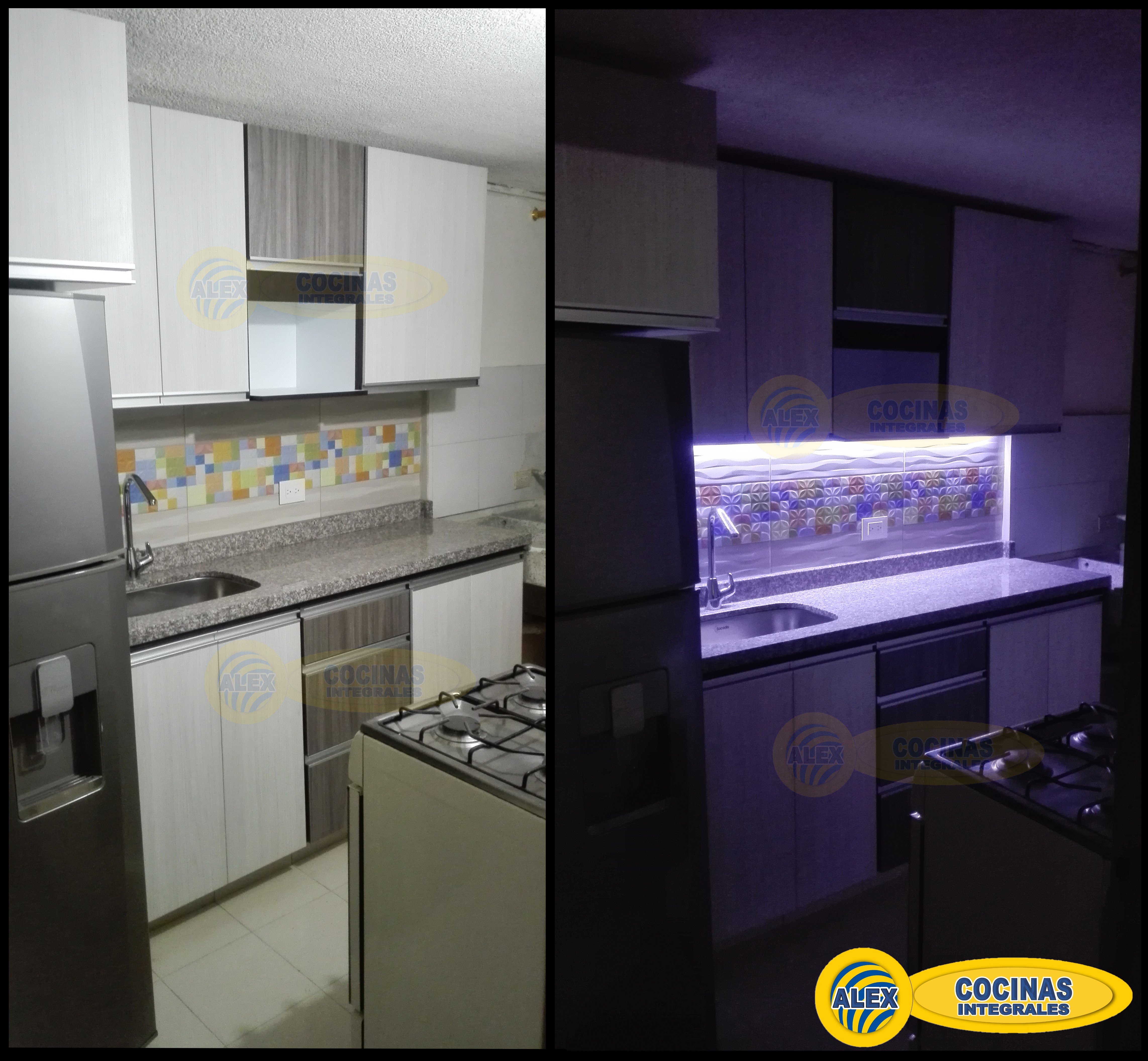 Cocina lineal colores Glacial y Humo