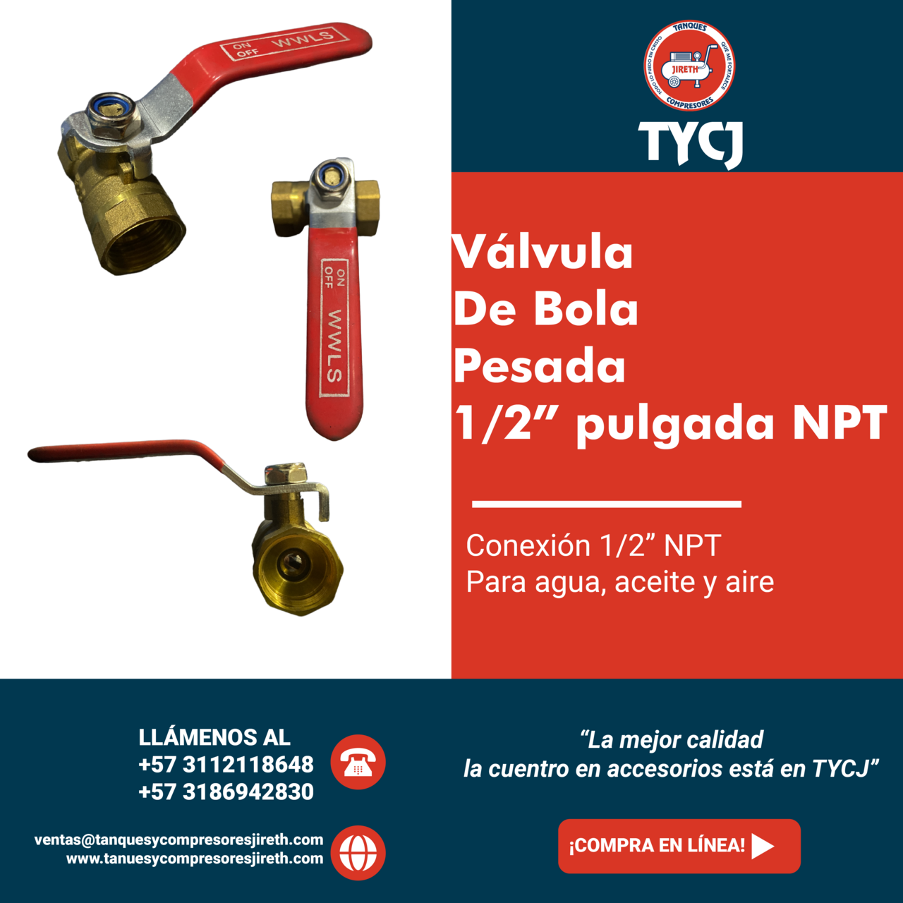 Registro de media pulgada para compresor Tanques y Compresores JIRETH

