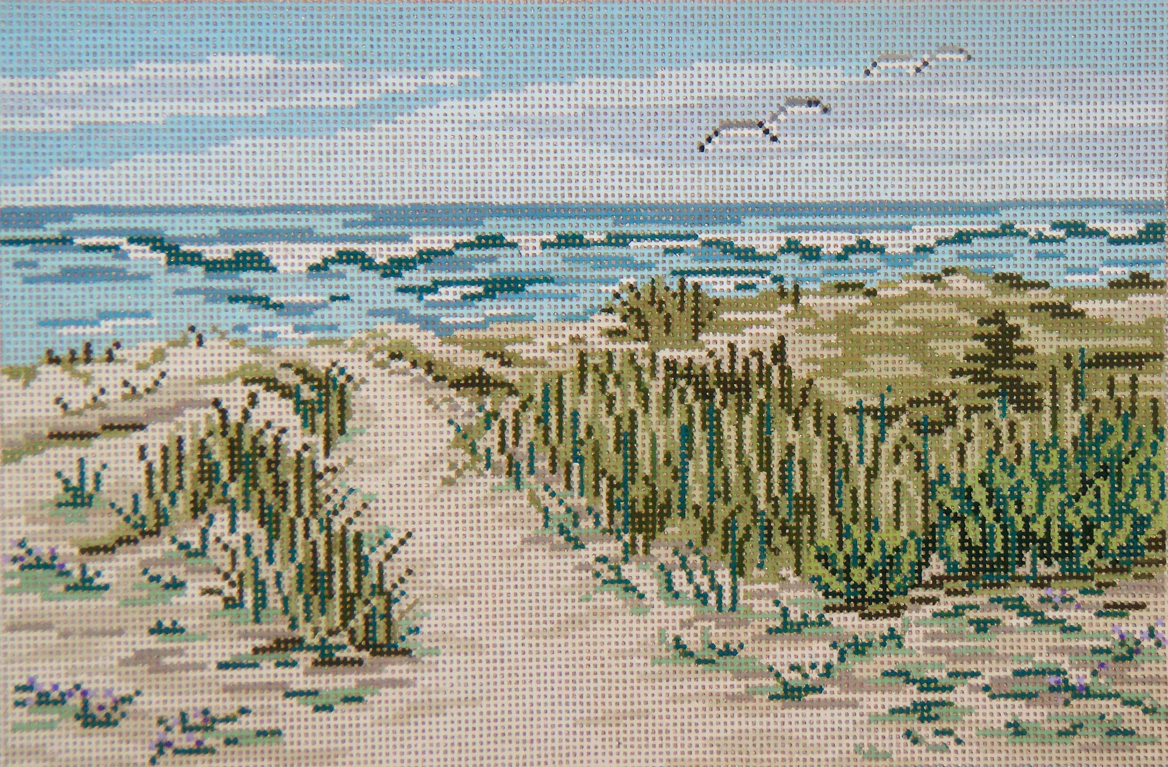Bird Canvas ~ Four Sanderlings & Beach 18 Mesh handpainted Needlepoint  Canvas by Needle Crossings