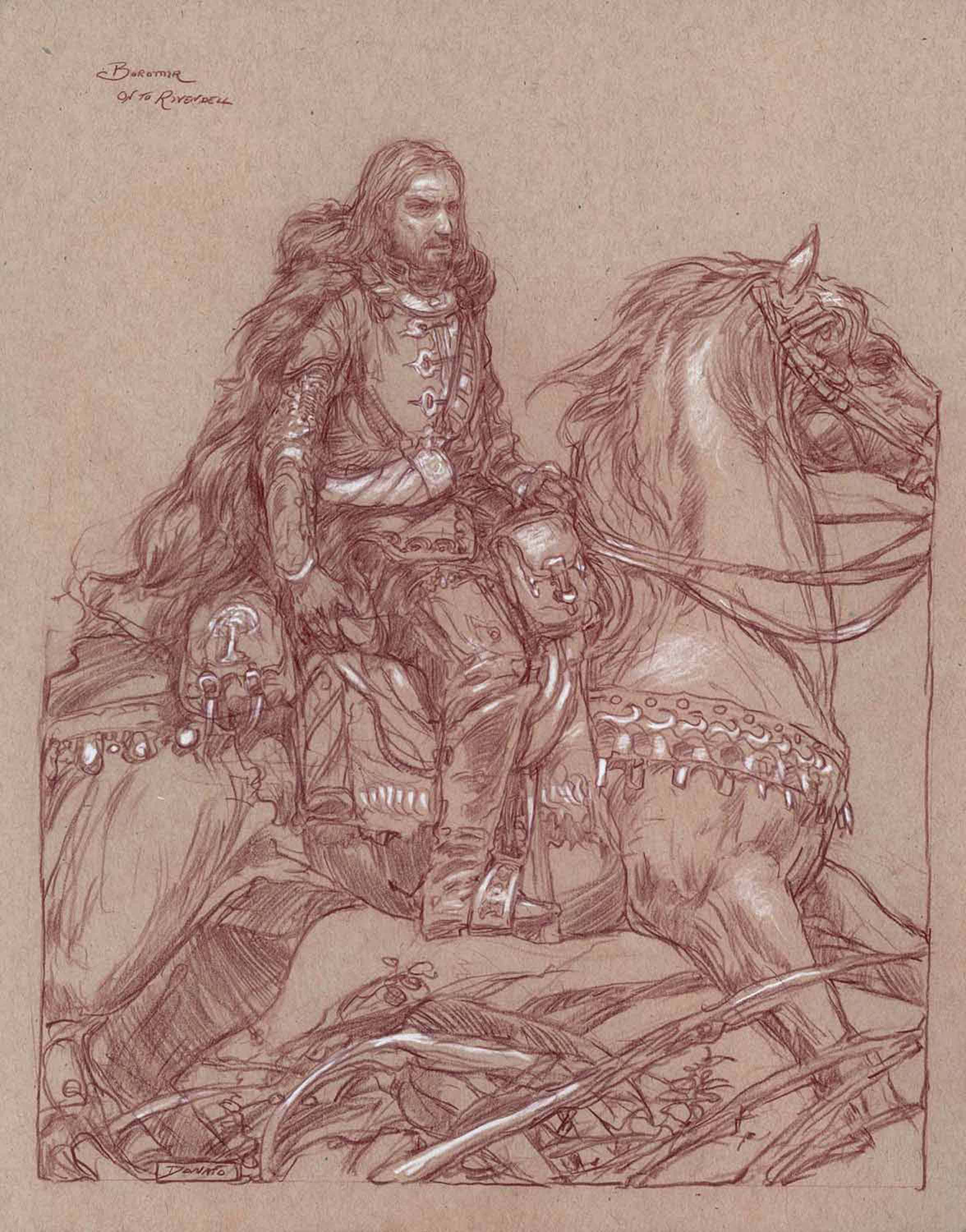 Boromir - On to Rivendell
14" x11"  Watercolor Pencil and Chalk on Toned paper 2013
private collection