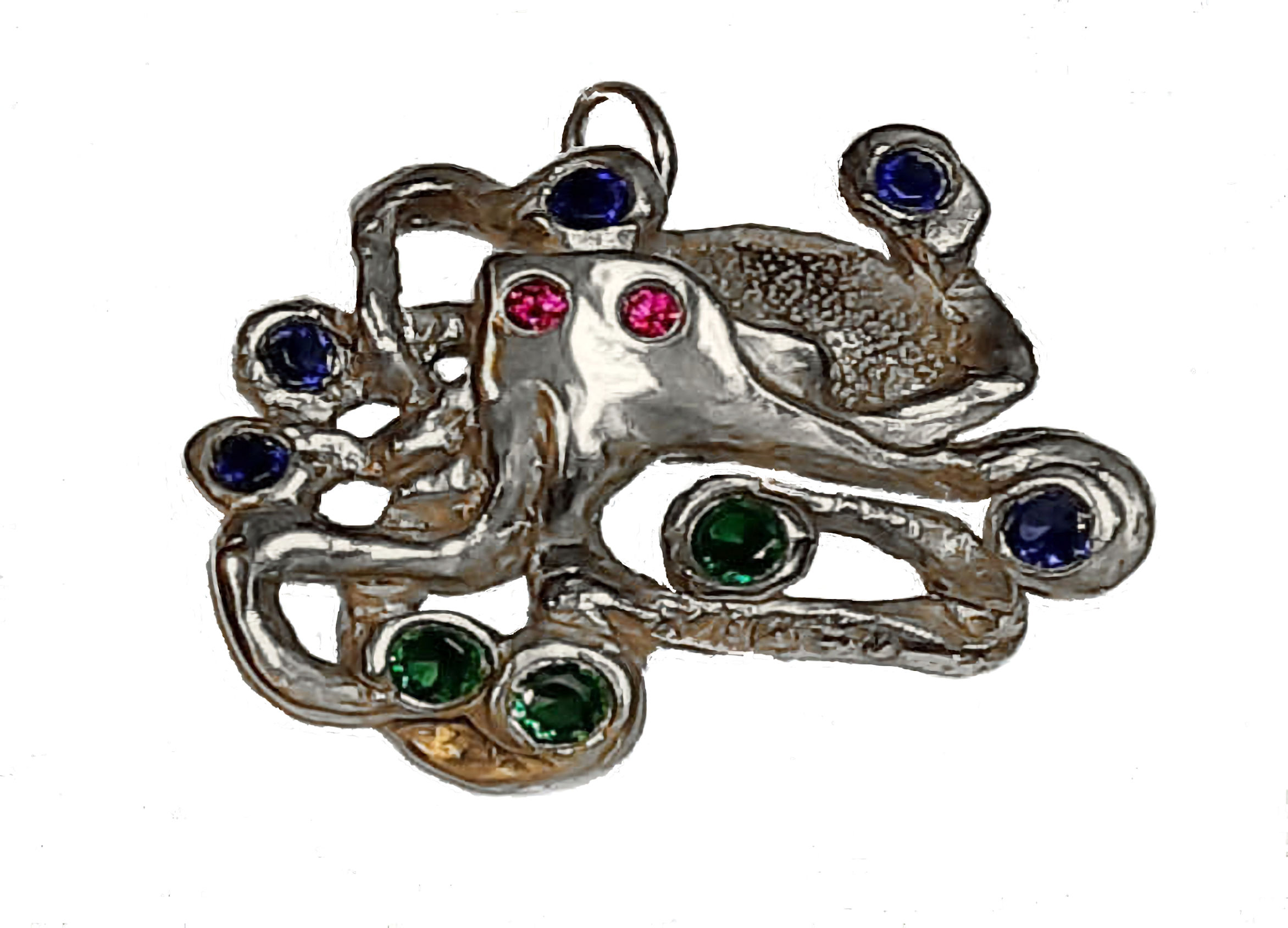 JPn020a OCTOPUS TREASURE Sterling, Rubies, Sapphires, Spinel, and Turquoise Artist's Collection 