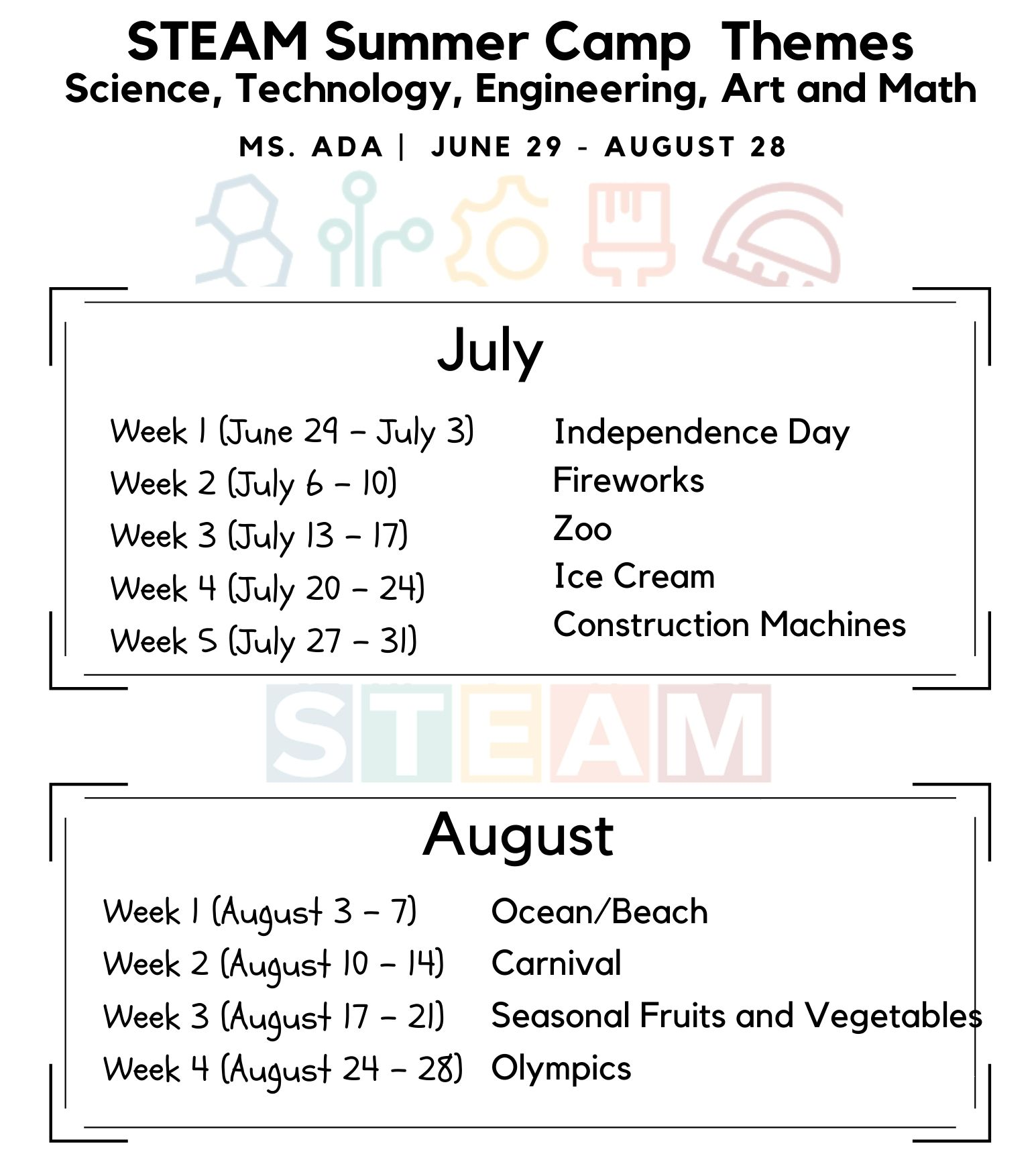Pinetree preschool STEAM Summer Camp 2020