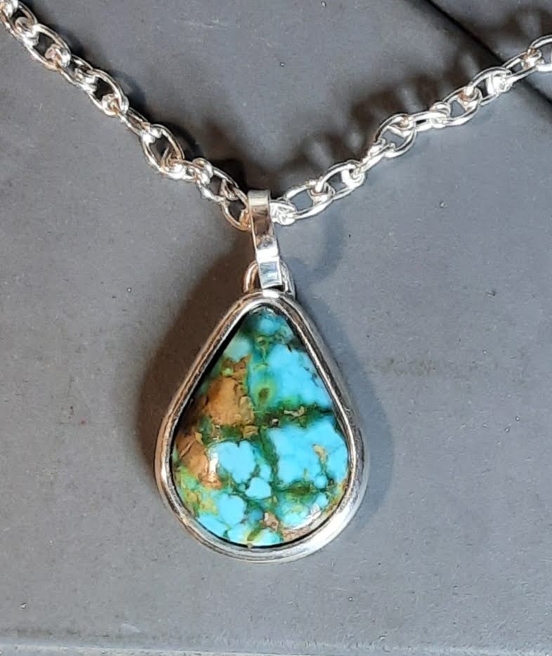 JPn012a Kingman Turquise Pendant - Sterling and 14k gold private collection