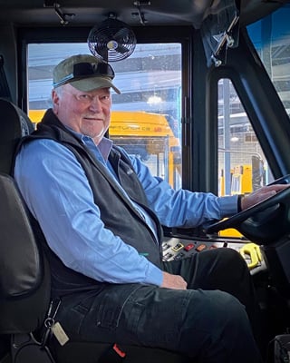 This is John’s second year of driving for us out of our Waconia facilities, doing a Cologne Academy route.

He said one of his favorite things about a big bus is that he is able to be a “little vocal" with the kids… He didn’t expand on that, plus forgot to ask his wife (featured below) so guessing that his voice works better that his PA mike on the bus.

In John's free time, what could be better than spending time with his wife and grandkids, fishing and last but not least; riding his Harley-Davidson Road King!  I can certainly relate!!