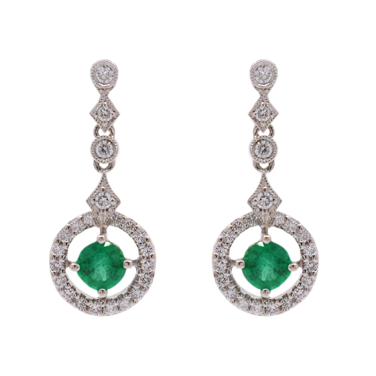 18K WHITE GOLD EMERALD & DIAMOND EARRINGS $1,850