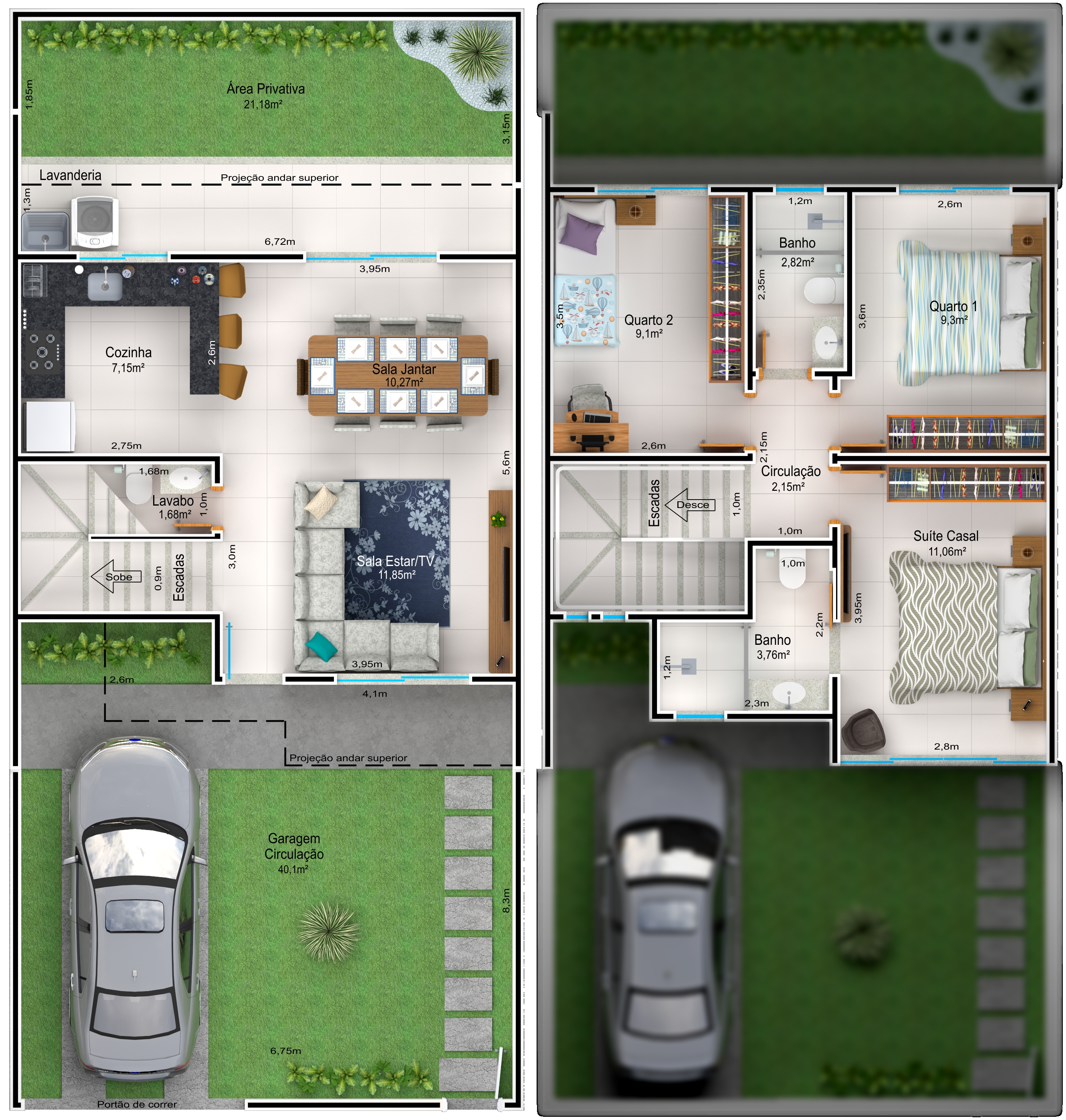 Planta Humanizada do sobrados tipo 1