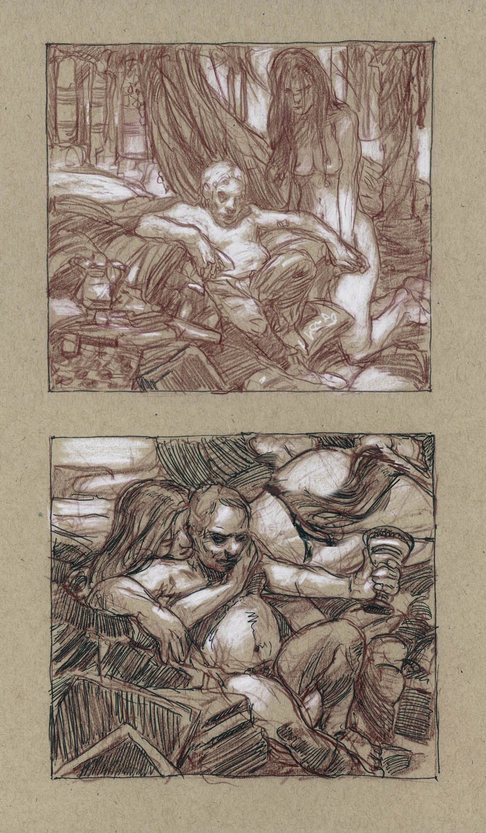 The Hand - rough concepts
14" x 11"  Watercolor and chalk on toned paper
private collection