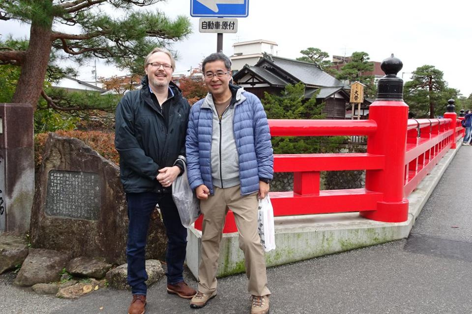 Bus trip - red bridge in Takayama with Takahashi san.