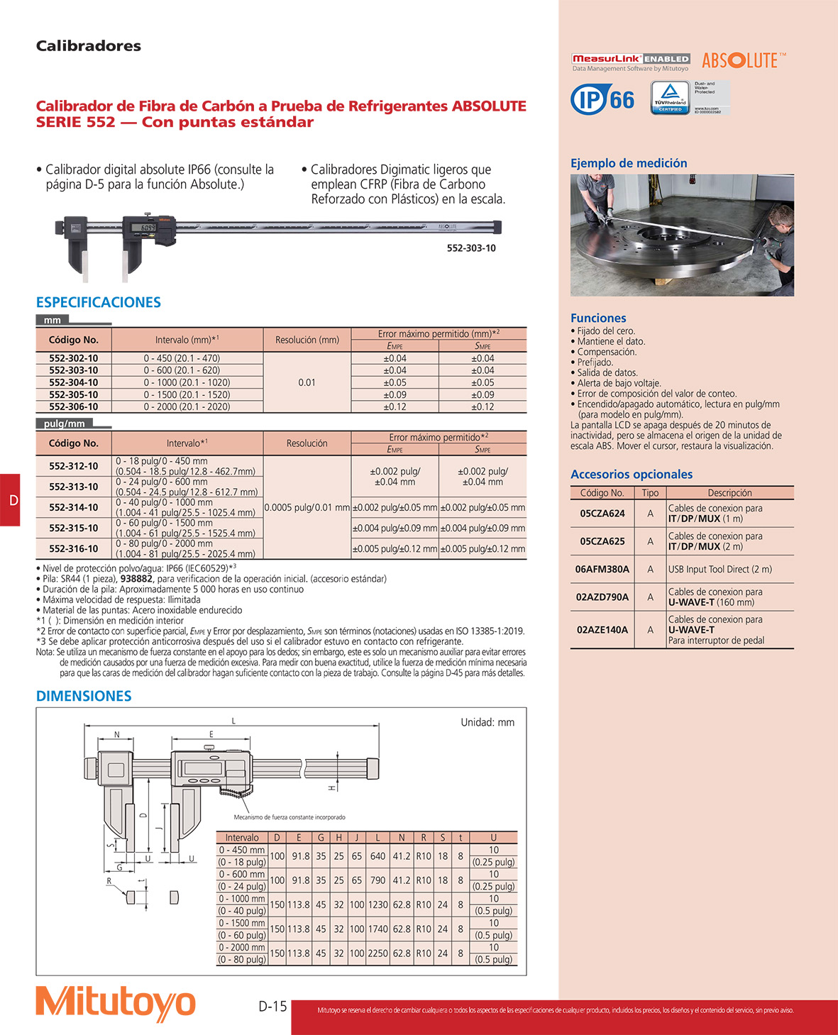 Calibrador de fibra de carbón puntas estándar