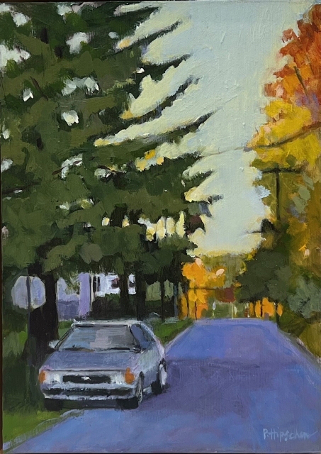 Hipschen, Grey Toyota, Fall Trees, 7" x 5" Oil