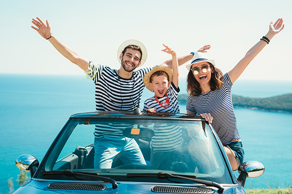 Happy Family Travel by Car to the Sea