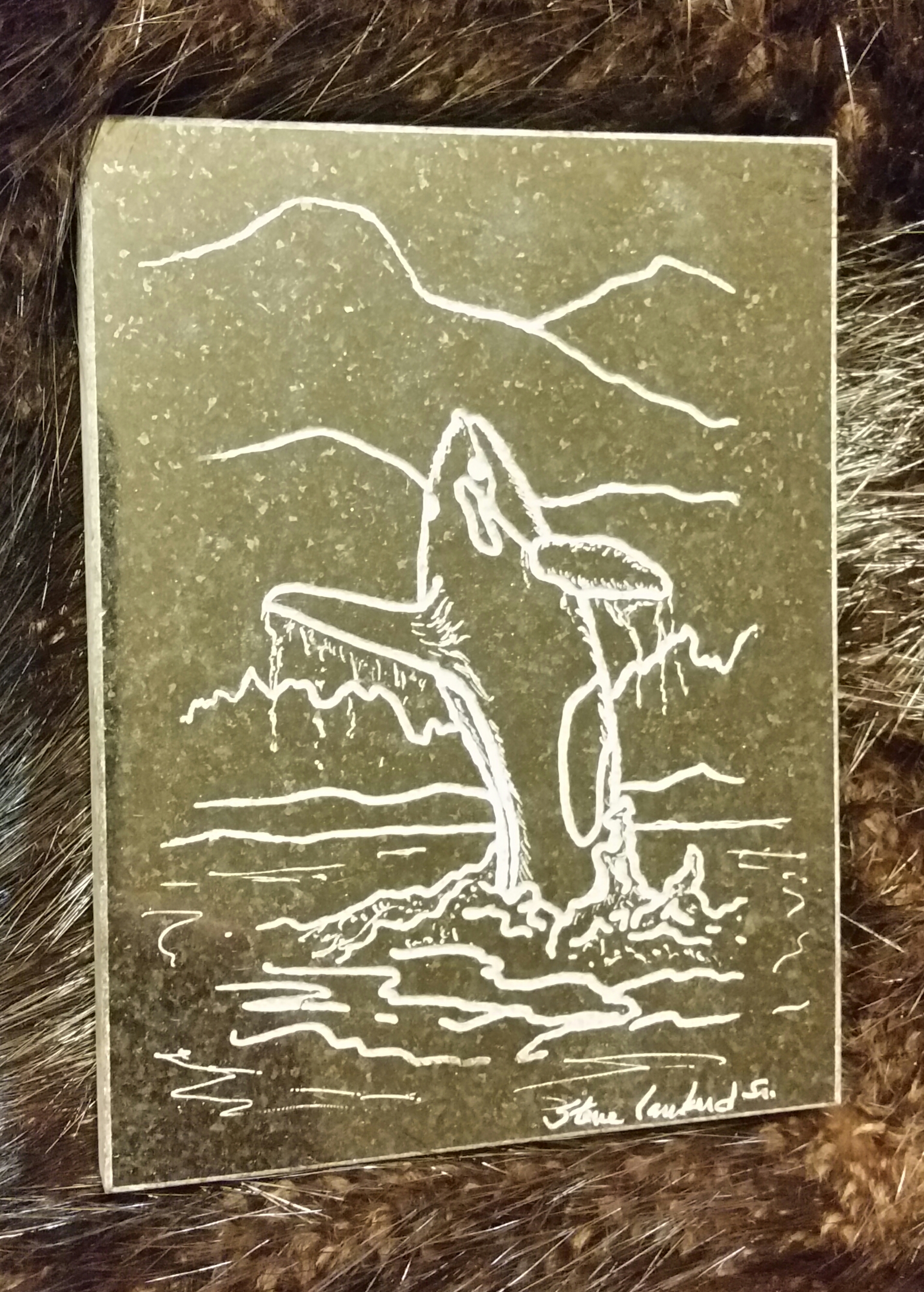 Hand engraved killer whale on a granite coaster... $25.00