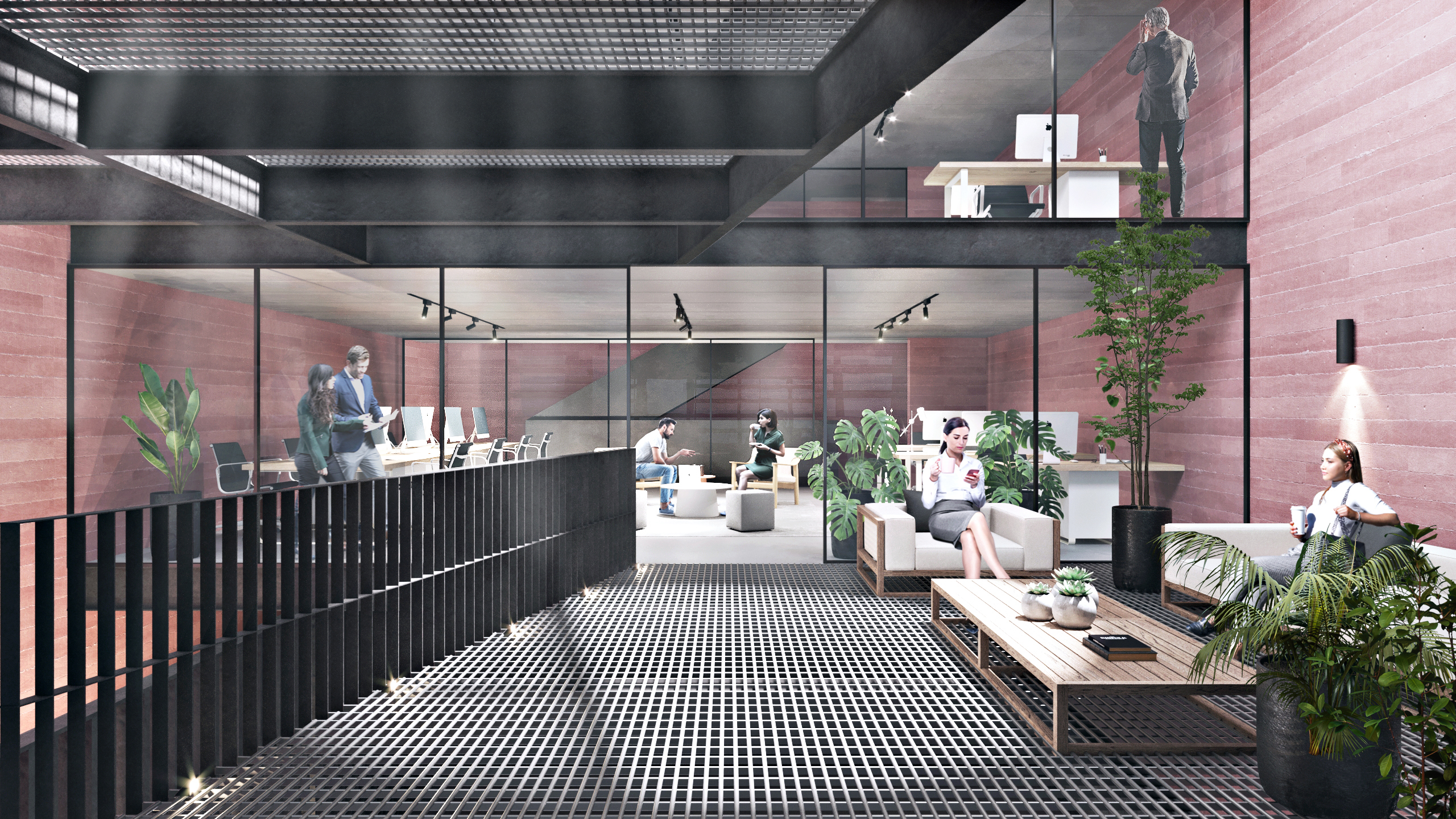 Modern living room with colourful walls