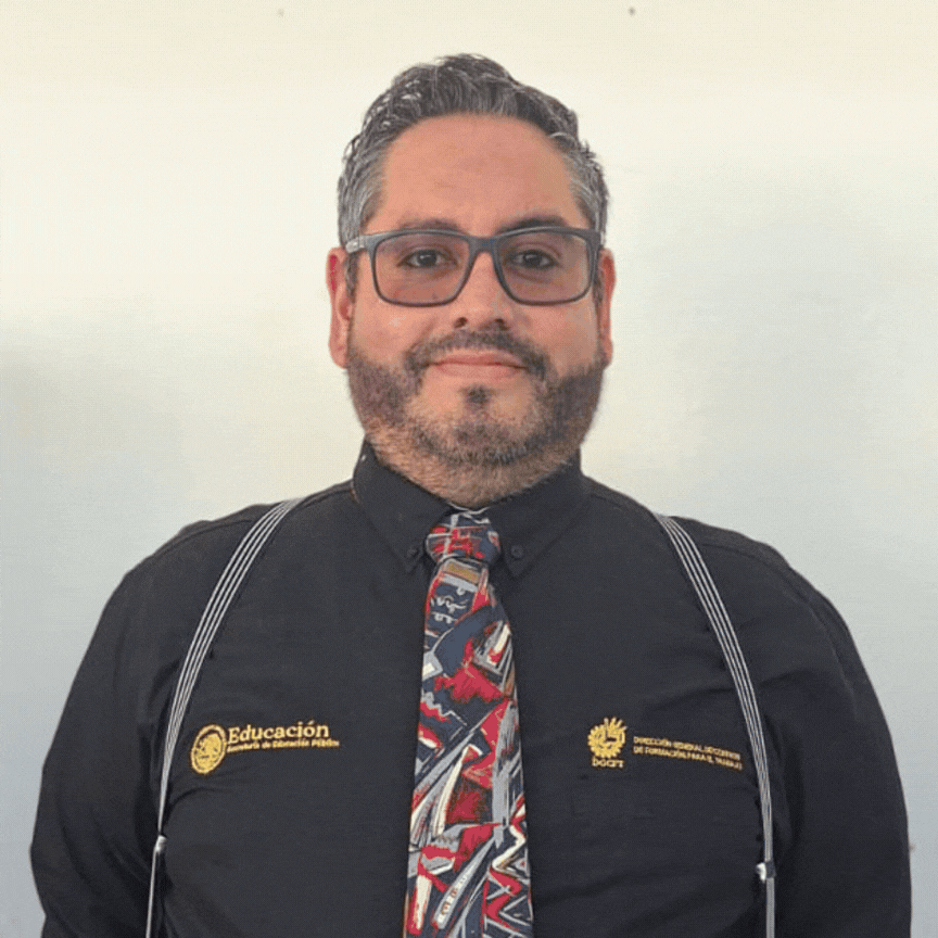 Smiling teacher holding a notebook