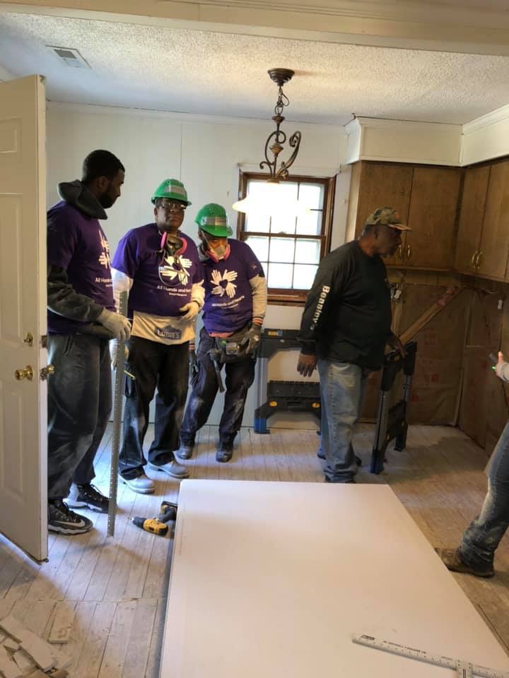 Doing our part to help rebuild houses that was destroyed by Hurricane Matthew. From left to right Vice-President Officer Middleton, Sergeant at Arms Officer Cribbs, (center) Treasurer Officer Bros