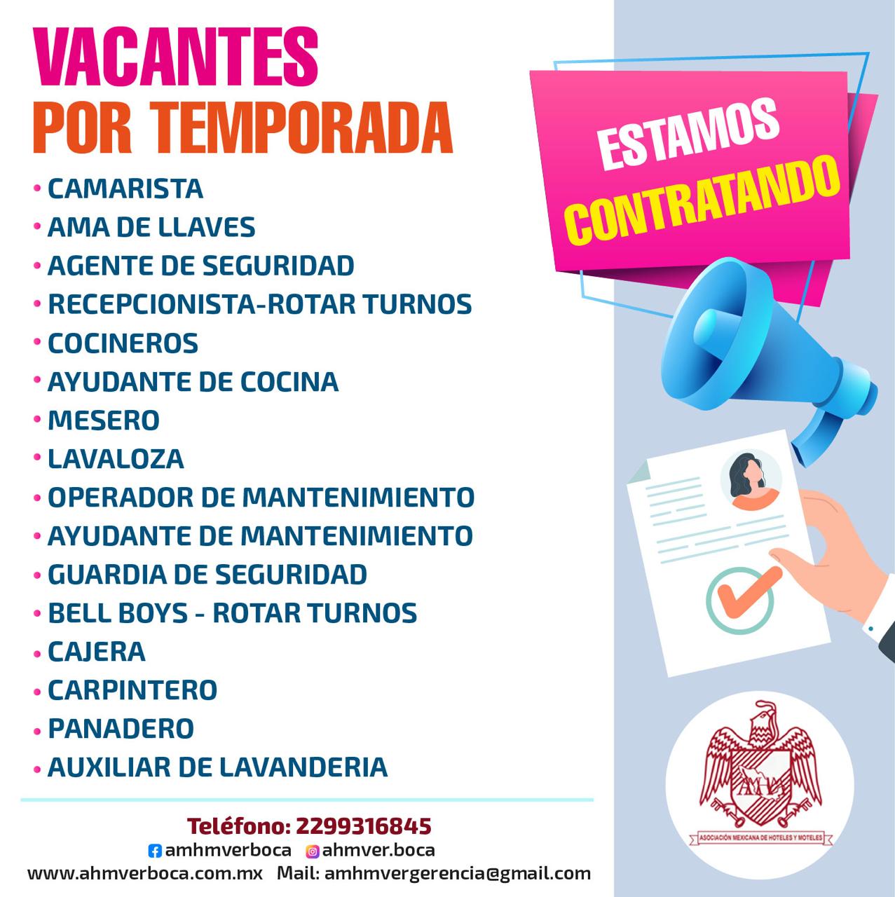 ¡VACANTES POR TEMPORADA!