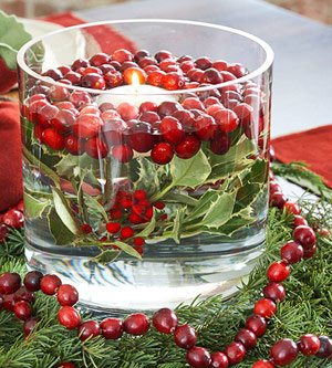 Cranberries and candles floating water decoration many hoops thanksgiving