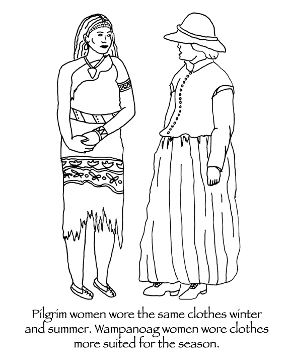 Wampanoag Pilgrim thanksgiving coloring pages many hoops