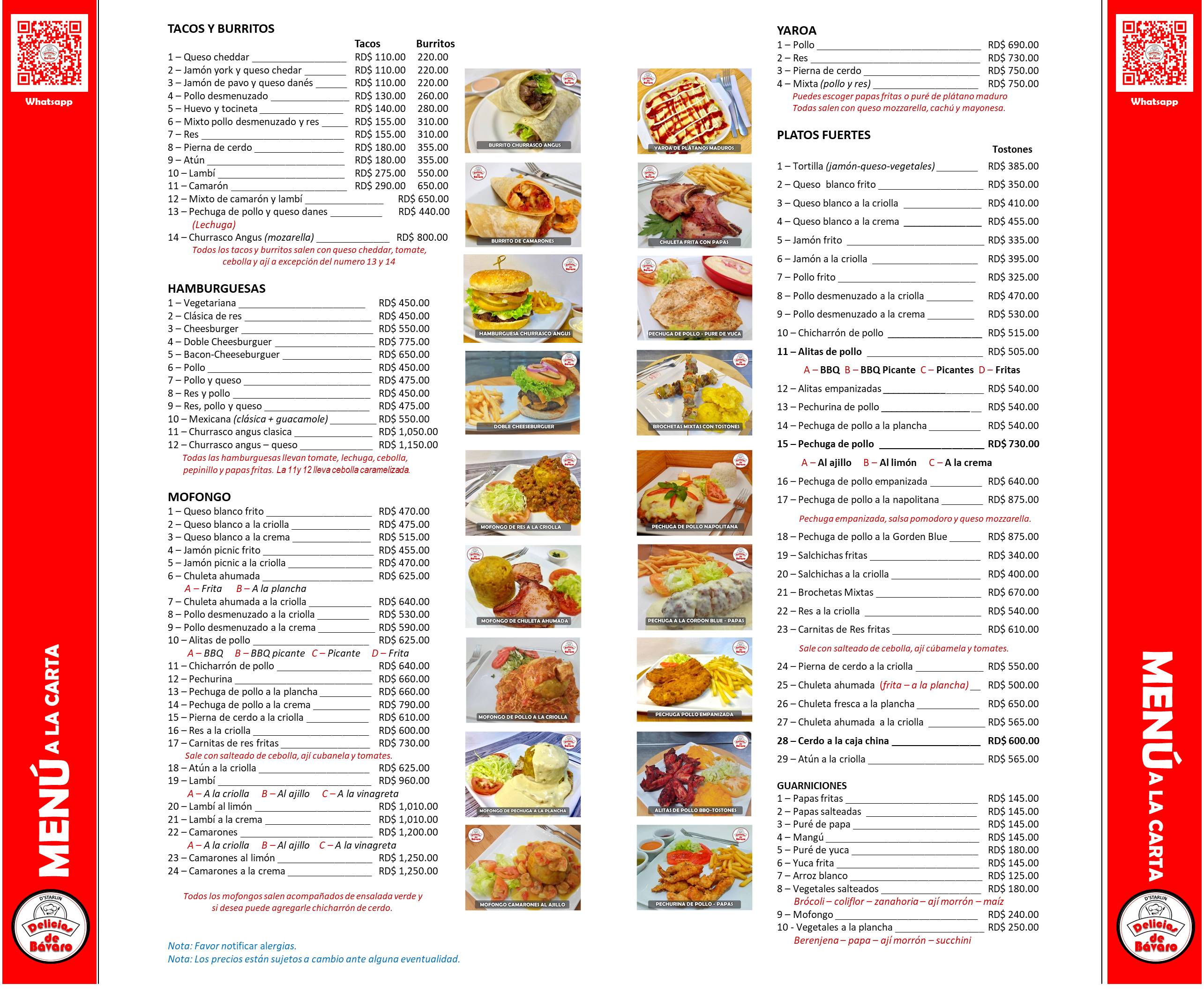 Menú español
Restaurante Delicias de Bávaro
