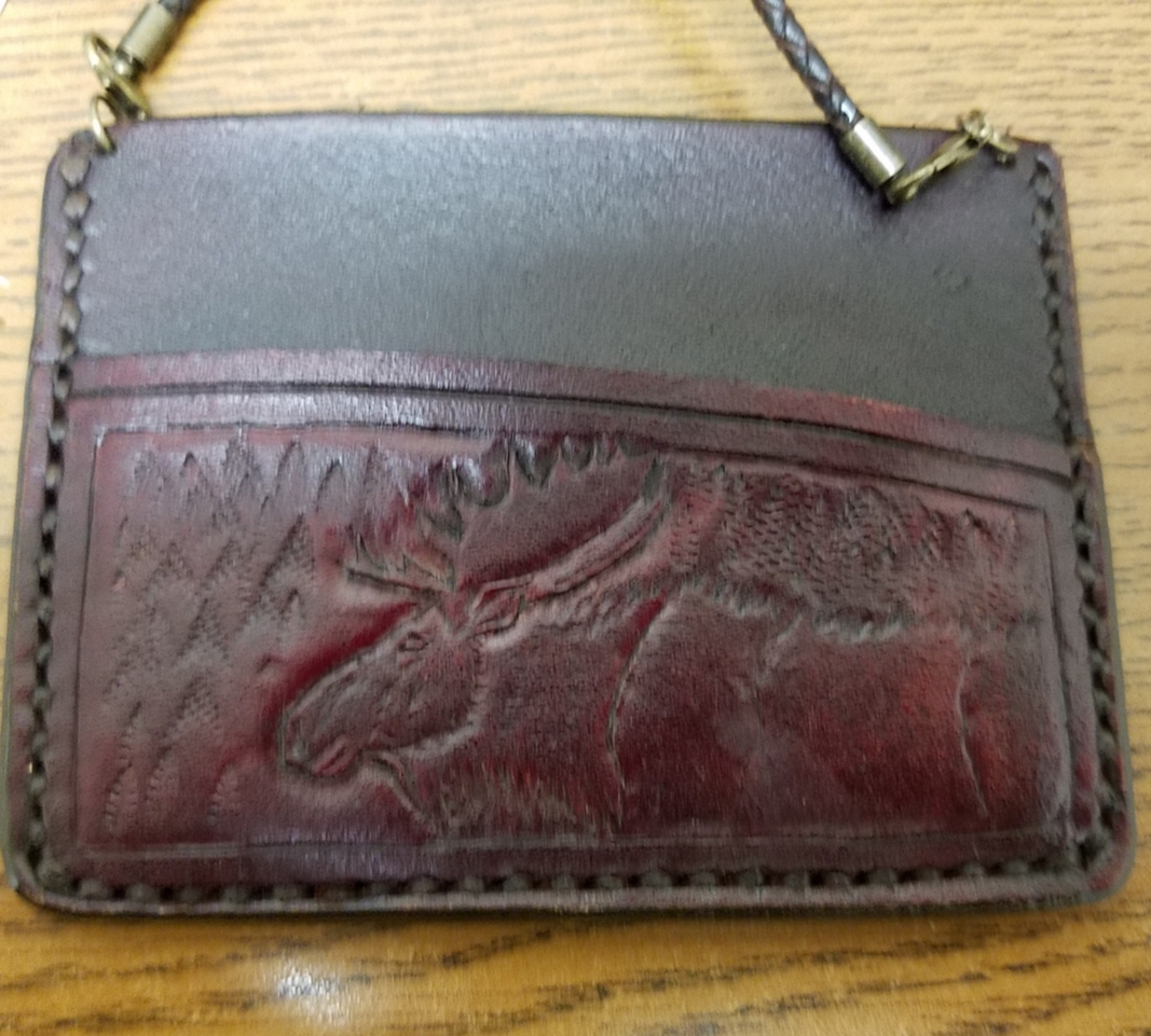 3 pocket minimalist wallet, OR ID holder,  hand tooled and stitched,  $65.00     SOLD