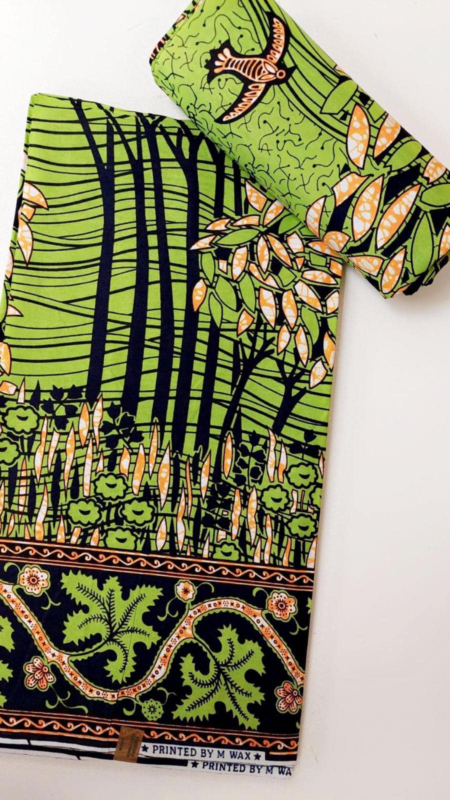 Green patterned fabric