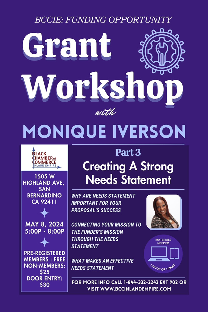 A purple grant workshop flyer