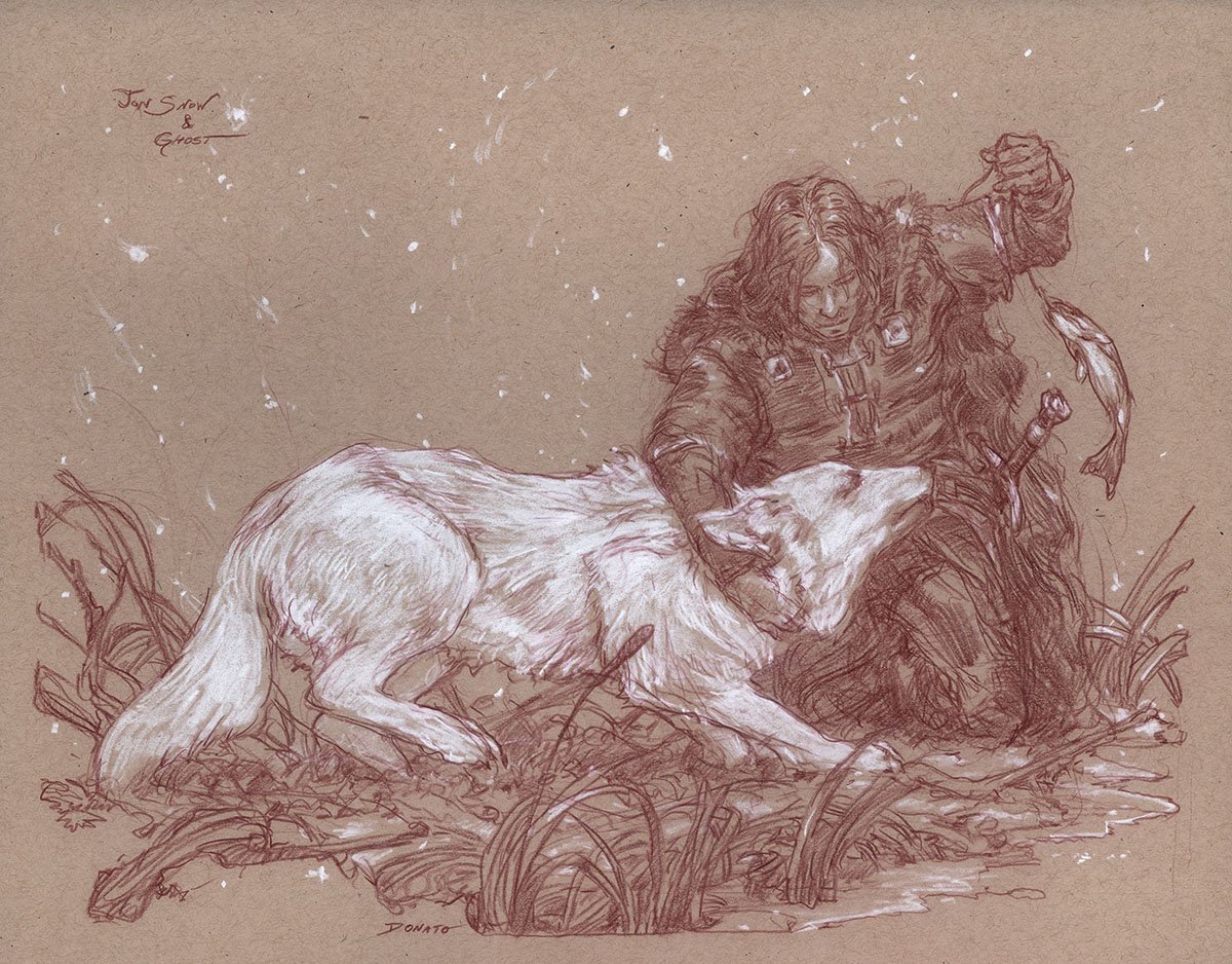 Jon Snow and Ghost
14" x 11"  Watercolor and chalk on toned paper
collection of Catherine Gyllerstrom