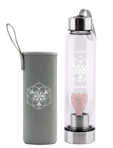 Crystal Angel Glass Water Bottle With Rose Quartz