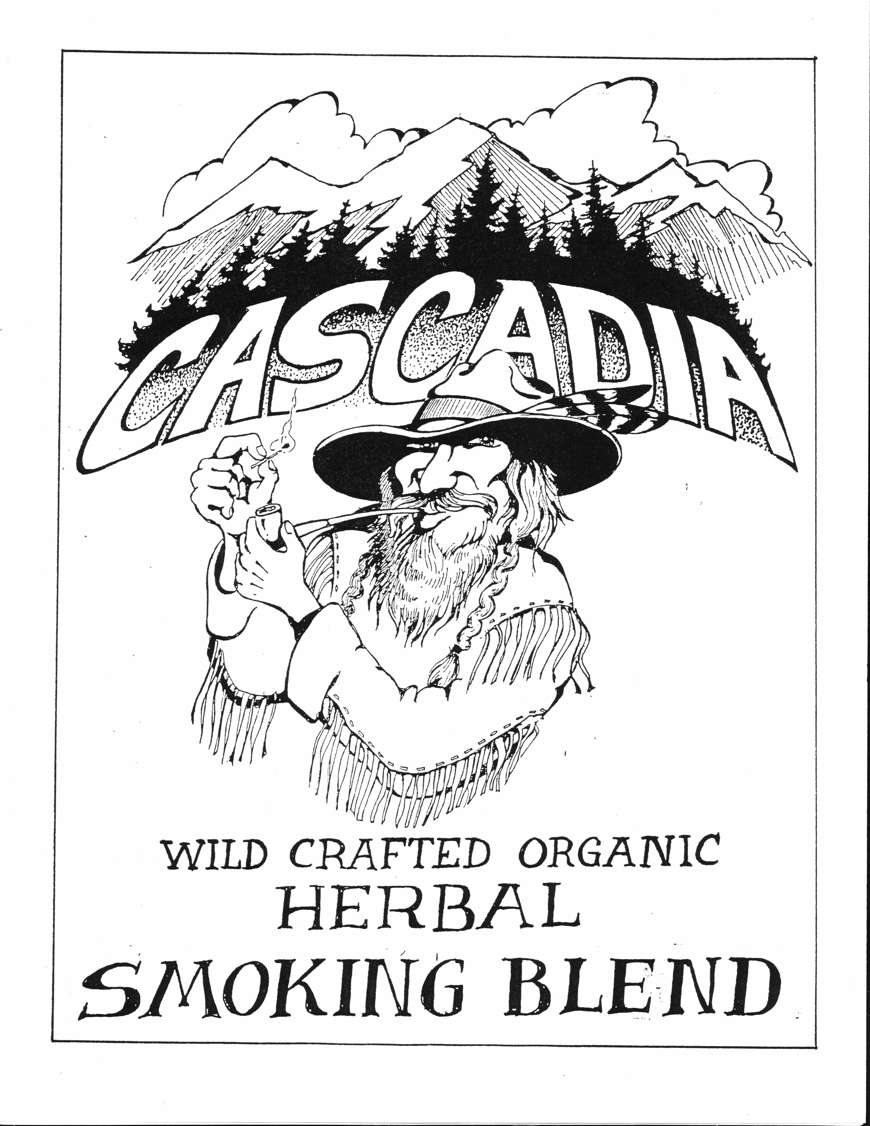 One of my earliest products: an herbal smoking mixture called "Cascadia"