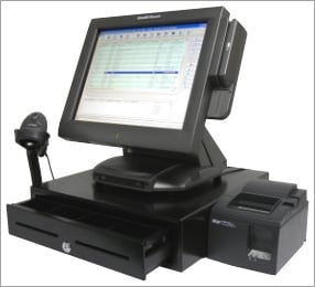 Monitor with cash drawer and printer||||