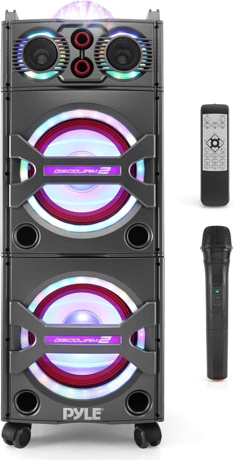 Dual 10" Speakers
$40/day or weekend
Bluetooth w/ Wireless Mic
Lighting Pod on Top