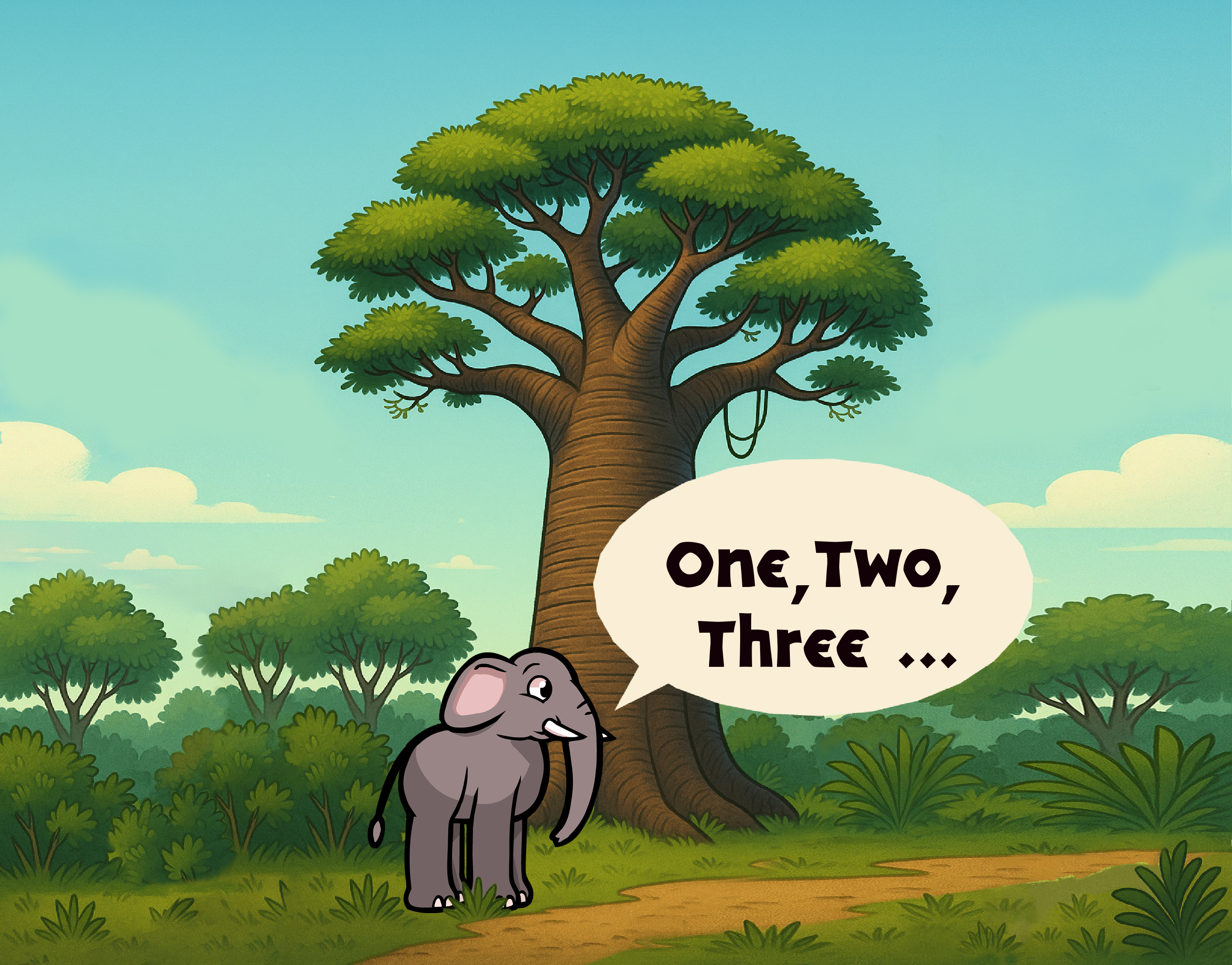 Oli counting by the baobab tree