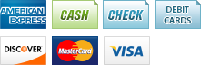 We accept American Express, Cash, Checks, Debit Cards, Discover, MasterCard and Visa.||||