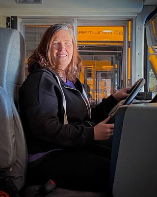 Kelly started driving a van in August 2019 out of our Waconia facilities. Then in 2022 she trained and received her CDL license, so now drives a “big bus”!
Kelly has driven several routes from Cologne Academy and Laketown, plus added Bayview, Southview, St Joes, Trinity, Waconia middle and the high school.
She really likes the flexibility and the students that she has. In her free time, Kelly enjoys crafting and being with her own kids & grandkids.