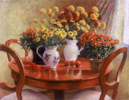 Coxes and chrysanthemums by Katherine Tyrrell (Pastel 19.5" x 25.5") Private Collection