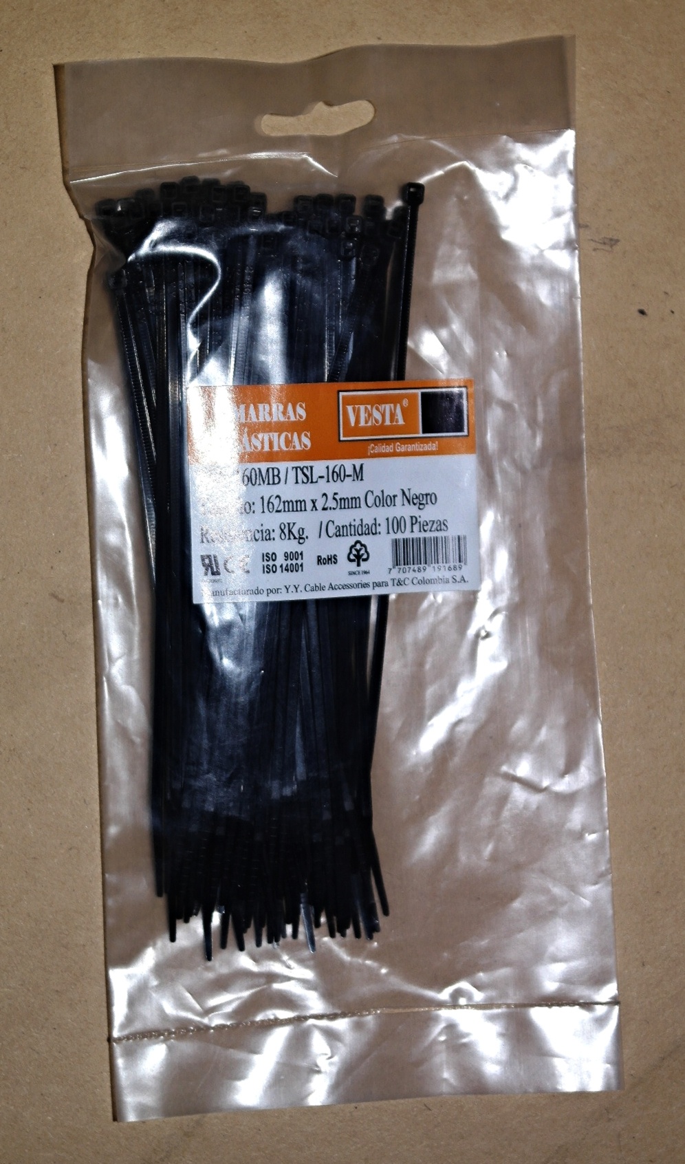 Amarre 162 mmx25mm negro 
Vesta Paquete x100 Cod:19436