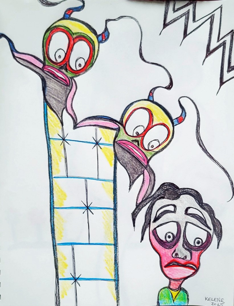 TITLE HANGING DOWN 12 X 14 Pen and pencil on paper Kelene 2025